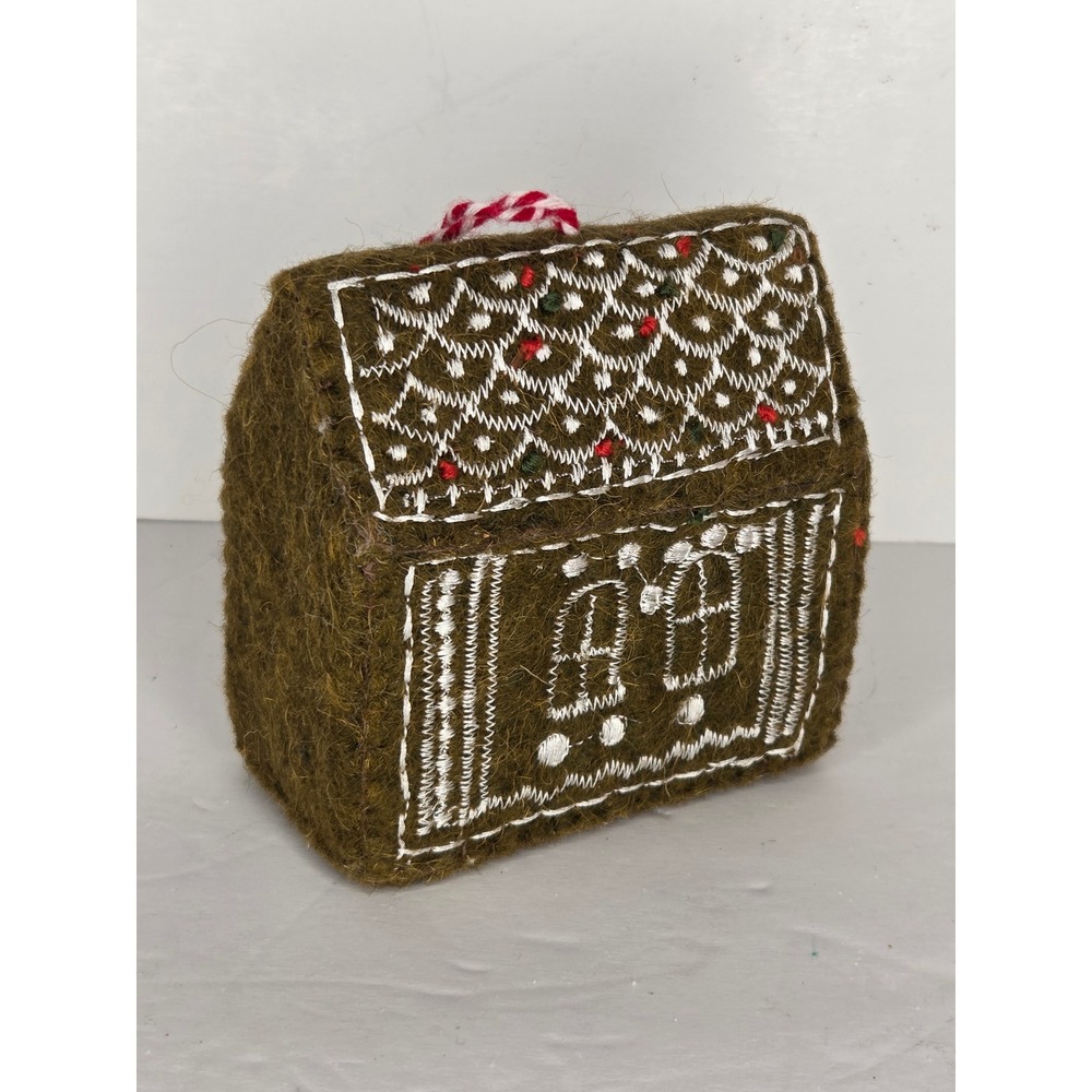 Felt Gingerbread House Brown Christmas Ornament Embroidered Wool Holiday